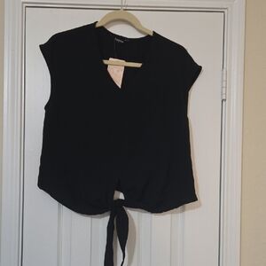 Elegant Black Tie-Front Blouse